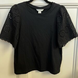 H&M Black Eyelet Sleeve Tee